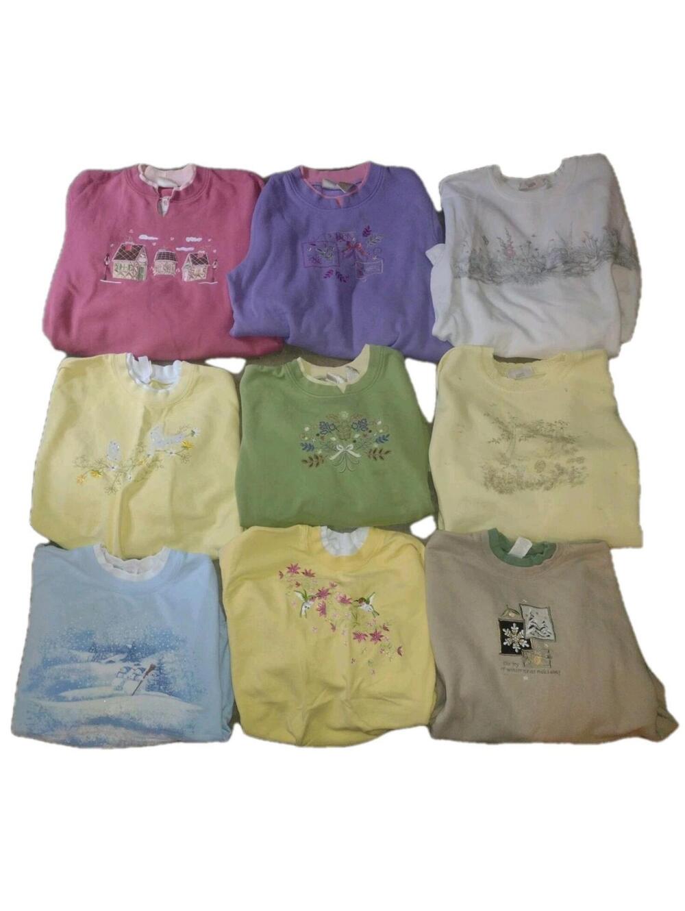 Lot 9 VTG 80s 90s Embroidered Sweatshirts Floral Animals M L